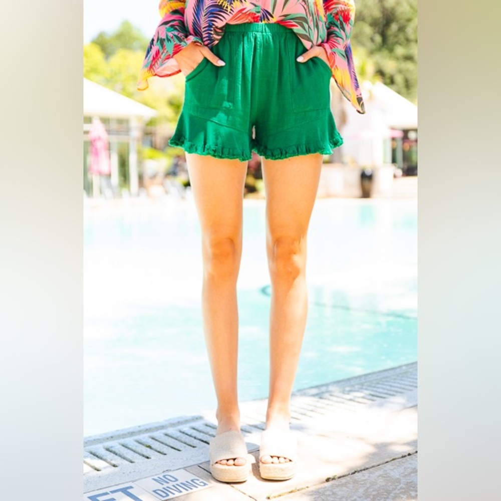 Umgee Green Ruffle Shorts - Picture 3 of 6